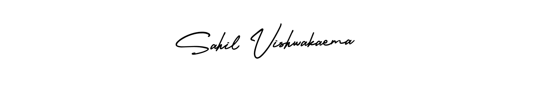 This is the best signature style for the Sahil Vishwakaema name. Also you like these signature font (AmerikaSignatureDemo-Regular). Mix name signature. Sahil Vishwakaema signature style 3 images and pictures png