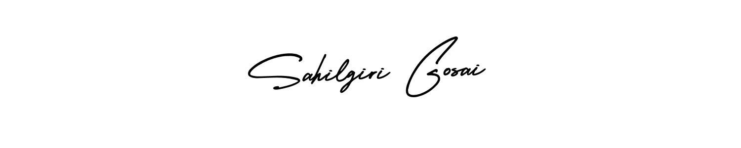 You should practise on your own different ways (AmerikaSignatureDemo-Regular) to write your name (Sahilgiri Gosai) in signature. don't let someone else do it for you. Sahilgiri Gosai signature style 3 images and pictures png