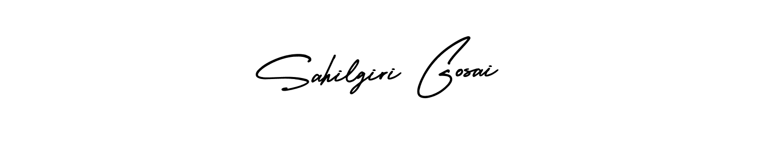 You should practise on your own different ways (AmerikaSignatureDemo-Regular) to write your name (Sahilgiri Gosai) in signature. don't let someone else do it for you. Sahilgiri Gosai signature style 3 images and pictures png