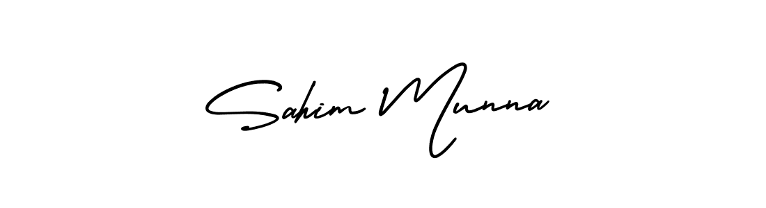 You should practise on your own different ways (AmerikaSignatureDemo-Regular) to write your name (Sahim Munna) in signature. don't let someone else do it for you. Sahim Munna signature style 3 images and pictures png