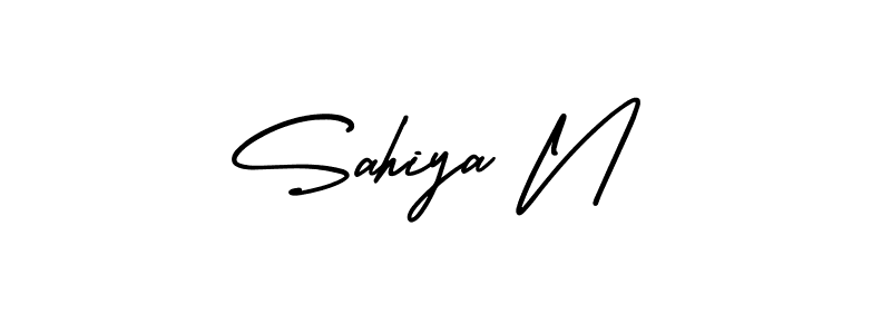 You should practise on your own different ways (AmerikaSignatureDemo-Regular) to write your name (Sahiya N) in signature. don't let someone else do it for you. Sahiya N signature style 3 images and pictures png