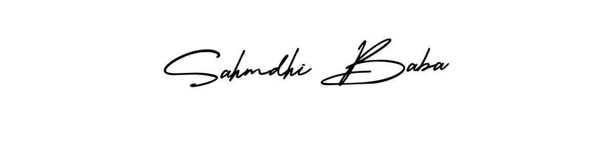 You should practise on your own different ways (AmerikaSignatureDemo-Regular) to write your name (Sahmdhi Baba) in signature. don't let someone else do it for you. Sahmdhi Baba signature style 3 images and pictures png