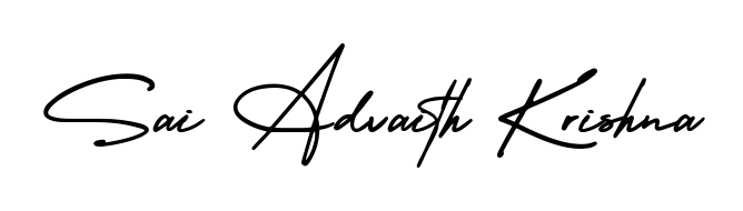 The AmerikaSignatureDemo-Regular signature style provides a bold statement for name Sai Advaith Krishna. Designed for business owners, executives, and leaders. Sai Advaith Krishna signature style 3 images and pictures png
