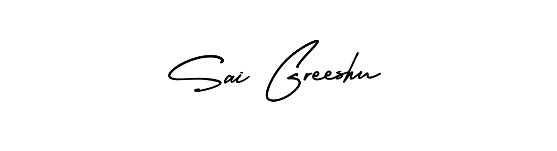 The best way (AmerikaSignatureDemo-Regular) to make a short signature is to pick only two or three words in your name. The name Sai Greeshu include a total of six letters. For converting this name. Sai Greeshu signature style 3 images and pictures png