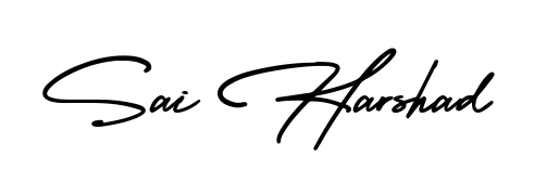 A sleek calligraphic signature for name Sai Harshad utilizing AmerikaSignatureDemo-Regular styling. Great for adding personal signatures to photos and art. Sai Harshad signature style 3 images and pictures png