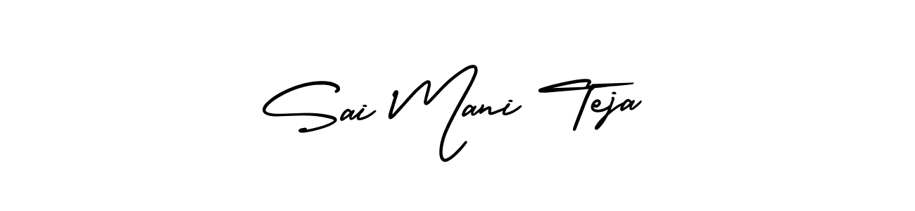 The best way (AmerikaSignatureDemo-Regular) to make a short signature is to pick only two or three words in your name. The name Sai Mani Teja include a total of six letters. For converting this name. Sai Mani Teja signature style 3 images and pictures png