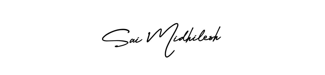 The best way (AmerikaSignatureDemo-Regular) to make a short signature is to pick only two or three words in your name. The name Sai Midhilesh include a total of six letters. For converting this name. Sai Midhilesh signature style 3 images and pictures png