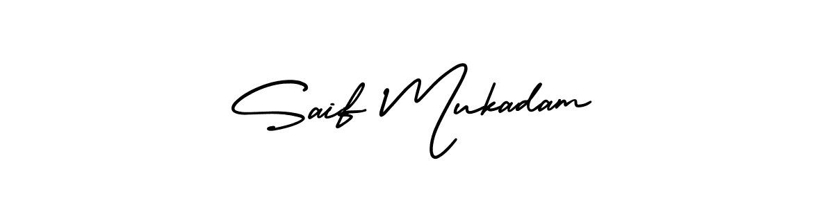 The best way (AmerikaSignatureDemo-Regular) to make a short signature is to pick only two or three words in your name. The name Saif Mukadam include a total of six letters. For converting this name. Saif Mukadam signature style 3 images and pictures png