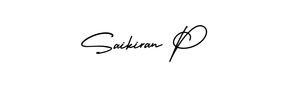 You should practise on your own different ways (AmerikaSignatureDemo-Regular) to write your name (Saikiran P) in signature. don't let someone else do it for you. Saikiran P signature style 3 images and pictures png