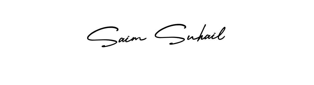 The best way (AmerikaSignatureDemo-Regular) to make a short signature is to pick only two or three words in your name. The name Saim Suhail include a total of six letters. For converting this name. Saim Suhail signature style 3 images and pictures png