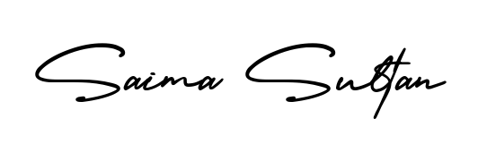 The AmerikaSignatureDemo-Regular typeface gives name Saima Sultan a refined look. Suitable for certificates, diplomas, and official verification. Saima Sultan signature style 3 images and pictures png