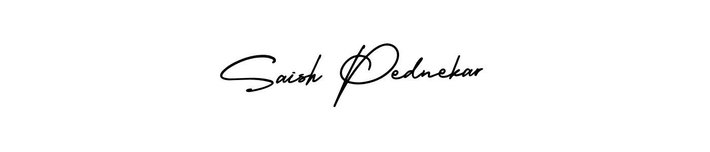 You should practise on your own different ways (AmerikaSignatureDemo-Regular) to write your name (Saish Pednekar) in signature. don't let someone else do it for you. Saish Pednekar signature style 3 images and pictures png