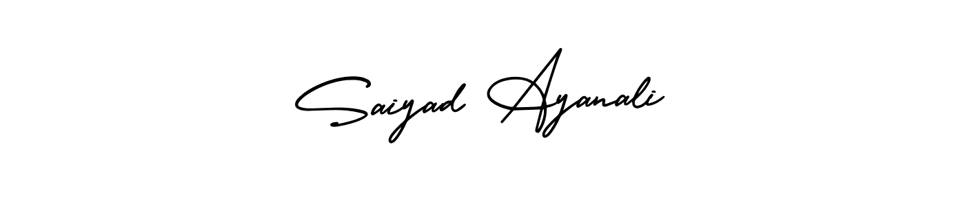 You should practise on your own different ways (AmerikaSignatureDemo-Regular) to write your name (Saiyad Ayanali) in signature. don't let someone else do it for you. Saiyad Ayanali signature style 3 images and pictures png