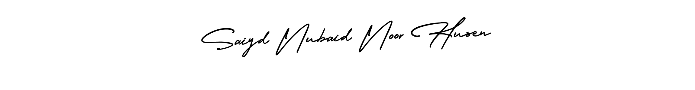 This is the best signature style for the Saiyd Nubaid Noor Husen name. Also you like these signature font (AmerikaSignatureDemo-Regular). Mix name signature. Saiyd Nubaid Noor Husen signature style 3 images and pictures png