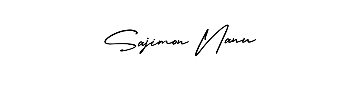 How to make Sajimon Nanu name signature. Use AmerikaSignatureDemo-Regular style for creating short signs online. This is the latest handwritten sign. Sajimon Nanu signature style 3 images and pictures png