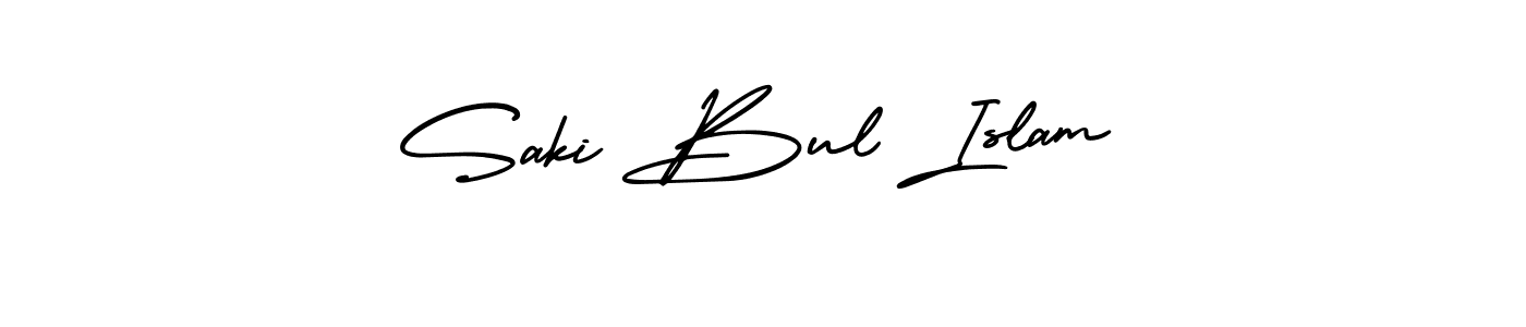 The best way (AmerikaSignatureDemo-Regular) to make a short signature is to pick only two or three words in your name. The name Saki Bul Islam include a total of six letters. For converting this name. Saki Bul Islam signature style 3 images and pictures png