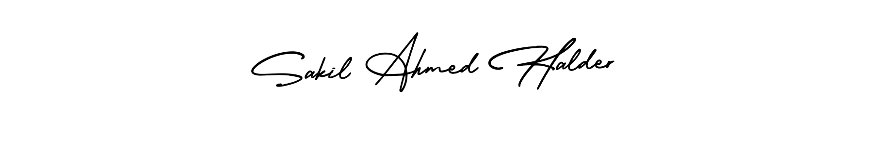 You should practise on your own different ways (AmerikaSignatureDemo-Regular) to write your name (Sakil Ahmed Halder) in signature. don't let someone else do it for you. Sakil Ahmed Halder signature style 3 images and pictures png