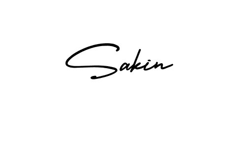 You should practise on your own different ways (AmerikaSignatureDemo-Regular) to write your name (Sakin) in signature. don't let someone else do it for you. Sakin signature style 3 images and pictures png