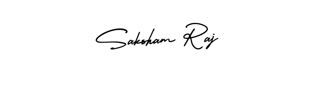 You should practise on your own different ways (AmerikaSignatureDemo-Regular) to write your name (Saksham Raj) in signature. don't let someone else do it for you. Saksham Raj signature style 3 images and pictures png