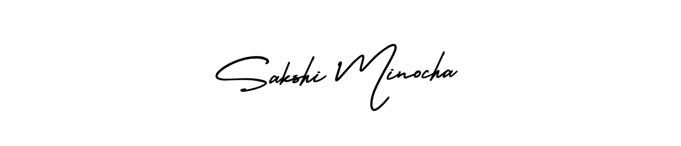 You should practise on your own different ways (AmerikaSignatureDemo-Regular) to write your name (Sakshi Minocha) in signature. don't let someone else do it for you. Sakshi Minocha signature style 3 images and pictures png