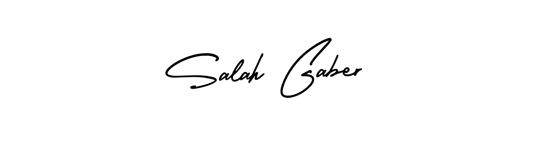 You should practise on your own different ways (AmerikaSignatureDemo-Regular) to write your name (Salah Gaber) in signature. don't let someone else do it for you. Salah Gaber signature style 3 images and pictures png