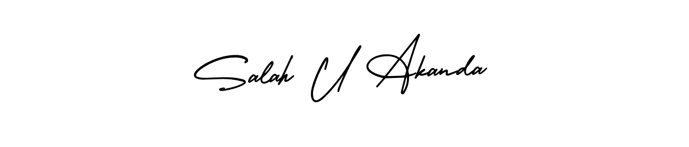 You should practise on your own different ways (AmerikaSignatureDemo-Regular) to write your name (Salah U Akanda) in signature. don't let someone else do it for you. Salah U Akanda signature style 3 images and pictures png