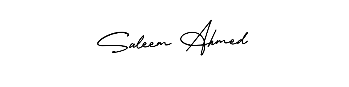 This is the best signature style for the Saleem Ahmed name. Also you like these signature font (AmerikaSignatureDemo-Regular). Mix name signature. Saleem Ahmed signature style 3 images and pictures png