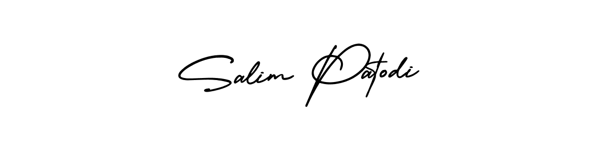 You should practise on your own different ways (AmerikaSignatureDemo-Regular) to write your name (Salim Patodi) in signature. don't let someone else do it for you. Salim Patodi signature style 3 images and pictures png