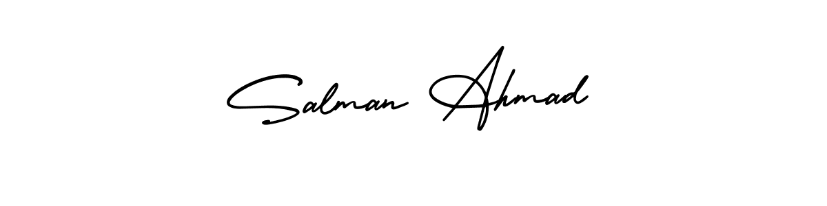 The best way (AmerikaSignatureDemo-Regular) to make a short signature is to pick only two or three words in your name. The name Salman Ahmad include a total of six letters. For converting this name. Salman Ahmad signature style 3 images and pictures png