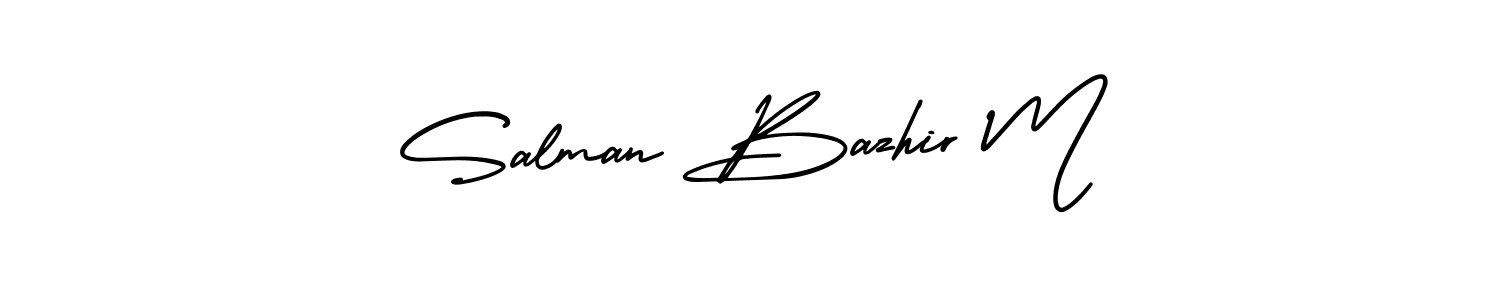 The best way (AmerikaSignatureDemo-Regular) to make a short signature is to pick only two or three words in your name. The name Salman Bazhir M include a total of six letters. For converting this name. Salman Bazhir M signature style 3 images and pictures png