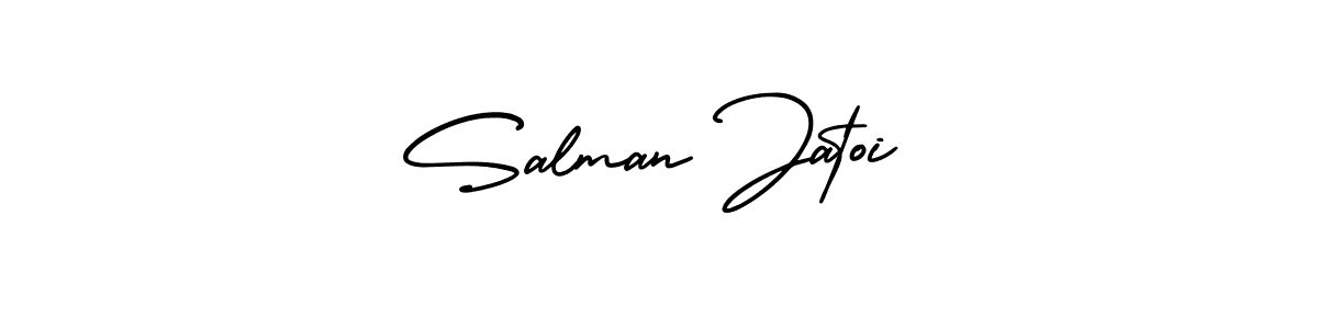 You should practise on your own different ways (AmerikaSignatureDemo-Regular) to write your name (Salman Jatoi) in signature. don't let someone else do it for you. Salman Jatoi signature style 3 images and pictures png