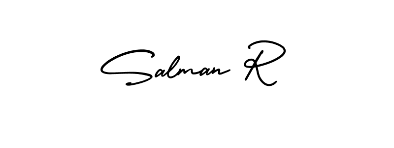 You should practise on your own different ways (AmerikaSignatureDemo-Regular) to write your name (Salman R) in signature. don't let someone else do it for you. Salman R signature style 3 images and pictures png