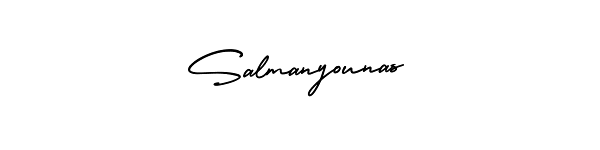 The best way (AmerikaSignatureDemo-Regular) to make a short signature is to pick only two or three words in your name. The name Salmanyounas include a total of six letters. For converting this name. Salmanyounas signature style 3 images and pictures png