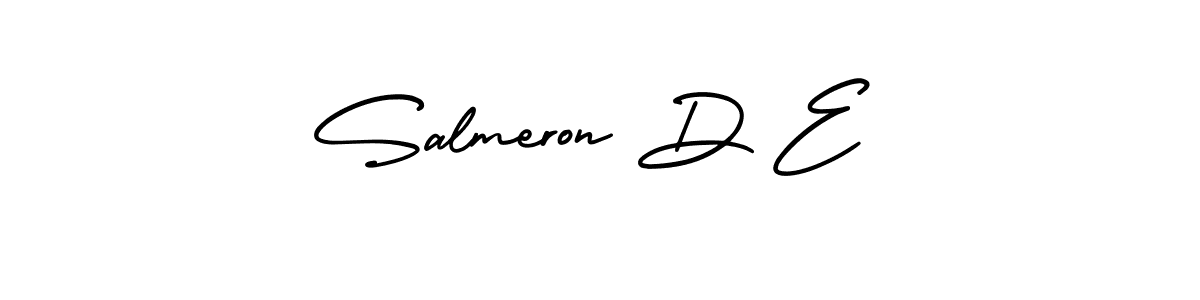 How to make Salmeron D E name signature. Use AmerikaSignatureDemo-Regular style for creating short signs online. This is the latest handwritten sign. Salmeron D E signature style 3 images and pictures png