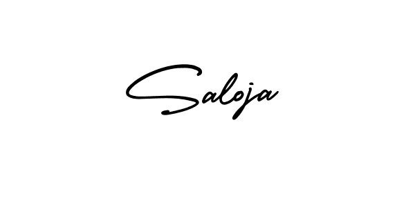 How to make Saloja name signature. Use AmerikaSignatureDemo-Regular style for creating short signs online. This is the latest handwritten sign. Saloja signature style 3 images and pictures png