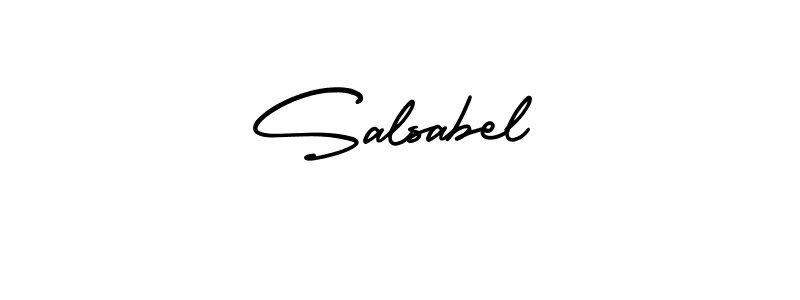 You should practise on your own different ways (AmerikaSignatureDemo-Regular) to write your name (Salsabel) in signature. don't let someone else do it for you. Salsabel signature style 3 images and pictures png