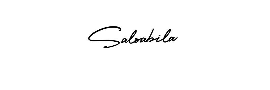 The best way (AmerikaSignatureDemo-Regular) to make a short signature is to pick only two or three words in your name. The name Salsabila include a total of six letters. For converting this name. Salsabila signature style 3 images and pictures png