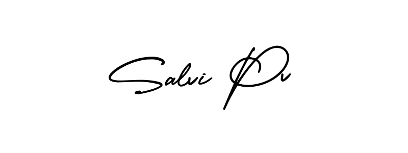 You should practise on your own different ways (AmerikaSignatureDemo-Regular) to write your name (Salvi Pv) in signature. don't let someone else do it for you. Salvi Pv signature style 3 images and pictures png