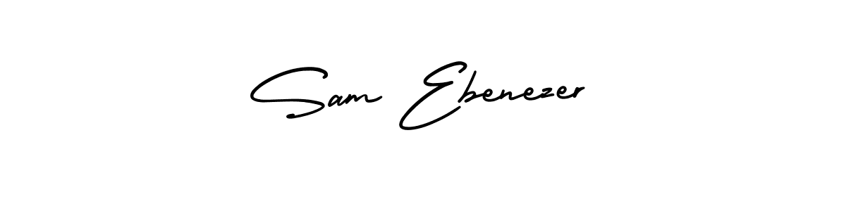 You should practise on your own different ways (AmerikaSignatureDemo-Regular) to write your name (Sam Ebenezer) in signature. don't let someone else do it for you. Sam Ebenezer signature style 3 images and pictures png