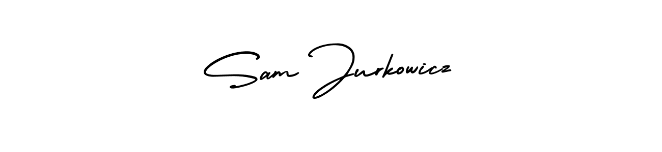 You should practise on your own different ways (AmerikaSignatureDemo-Regular) to write your name (Sam Jurkowicz) in signature. don't let someone else do it for you. Sam Jurkowicz signature style 3 images and pictures png