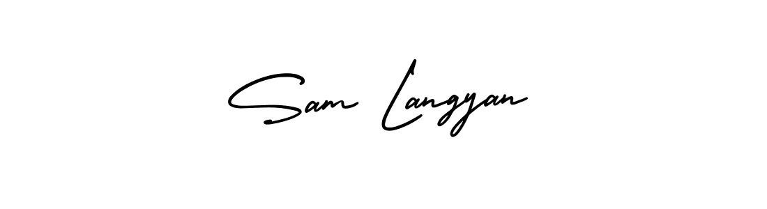 You should practise on your own different ways (AmerikaSignatureDemo-Regular) to write your name (Sam Langyan) in signature. don't let someone else do it for you. Sam Langyan signature style 3 images and pictures png
