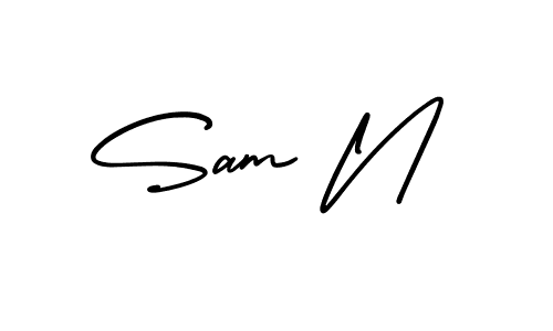 How to make Sam N name signature. Use AmerikaSignatureDemo-Regular style for creating short signs online. This is the latest handwritten sign. Sam N signature style 3 images and pictures png