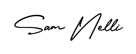 The AmerikaSignatureDemo-Regular lettering style adds unique flourish to name Sam Nelli. Stand out with a custom digital autograph made in seconds. Sam Nelli signature style 3 images and pictures png