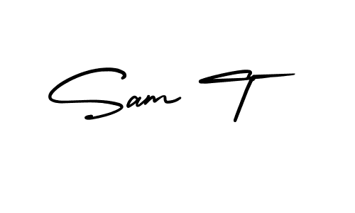 You should practise on your own different ways (AmerikaSignatureDemo-Regular) to write your name (Sam T) in signature. don't let someone else do it for you. Sam T signature style 3 images and pictures png