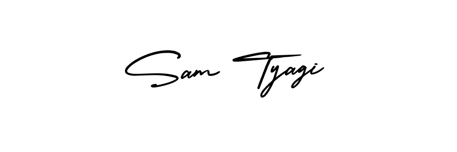 The best way (AmerikaSignatureDemo-Regular) to make a short signature is to pick only two or three words in your name. The name Sam Tyagi include a total of six letters. For converting this name. Sam Tyagi signature style 3 images and pictures png