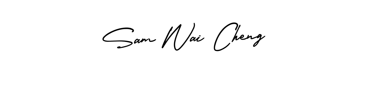 You should practise on your own different ways (AmerikaSignatureDemo-Regular) to write your name (Sam Wai Cheng) in signature. don't let someone else do it for you. Sam Wai Cheng signature style 3 images and pictures png
