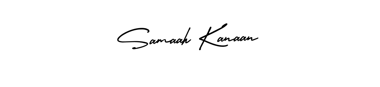 The best way (AmerikaSignatureDemo-Regular) to make a short signature is to pick only two or three words in your name. The name Samaah Kanaan include a total of six letters. For converting this name. Samaah Kanaan signature style 3 images and pictures png