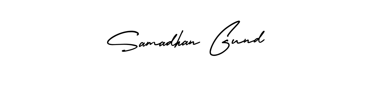 This is the best signature style for the Samadhan Gund name. Also you like these signature font (AmerikaSignatureDemo-Regular). Mix name signature. Samadhan Gund signature style 3 images and pictures png