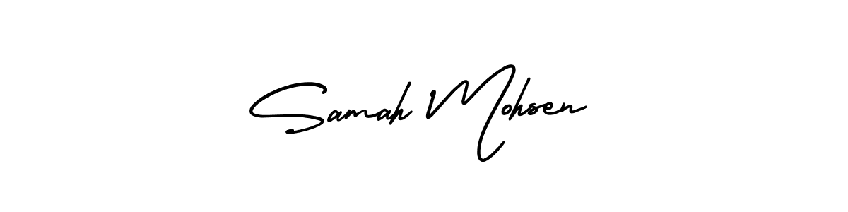 This is the best signature style for the Samah Mohsen name. Also you like these signature font (AmerikaSignatureDemo-Regular). Mix name signature. Samah Mohsen signature style 3 images and pictures png