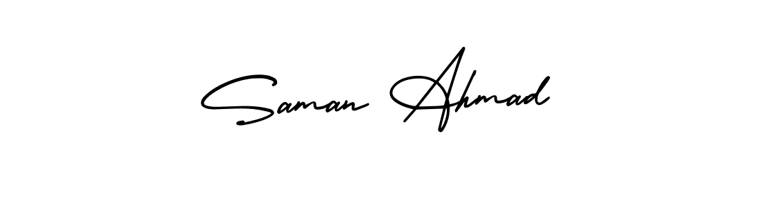 The best way (AmerikaSignatureDemo-Regular) to make a short signature is to pick only two or three words in your name. The name Saman Ahmad include a total of six letters. For converting this name. Saman Ahmad signature style 3 images and pictures png